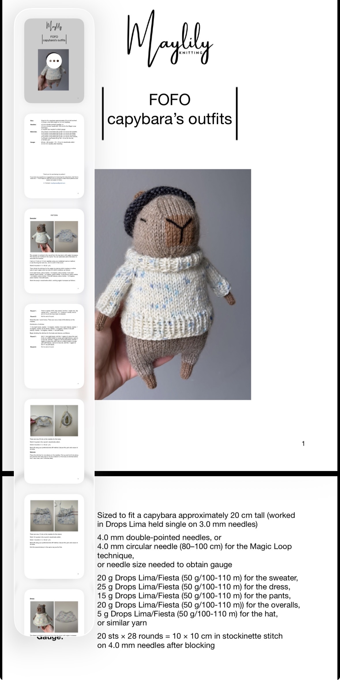 Fofo Capybara’s Outfits Knitting Pattern ROUND Version | Instant Download PDF - Image 7